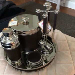Leather bound stainless steel bar set
